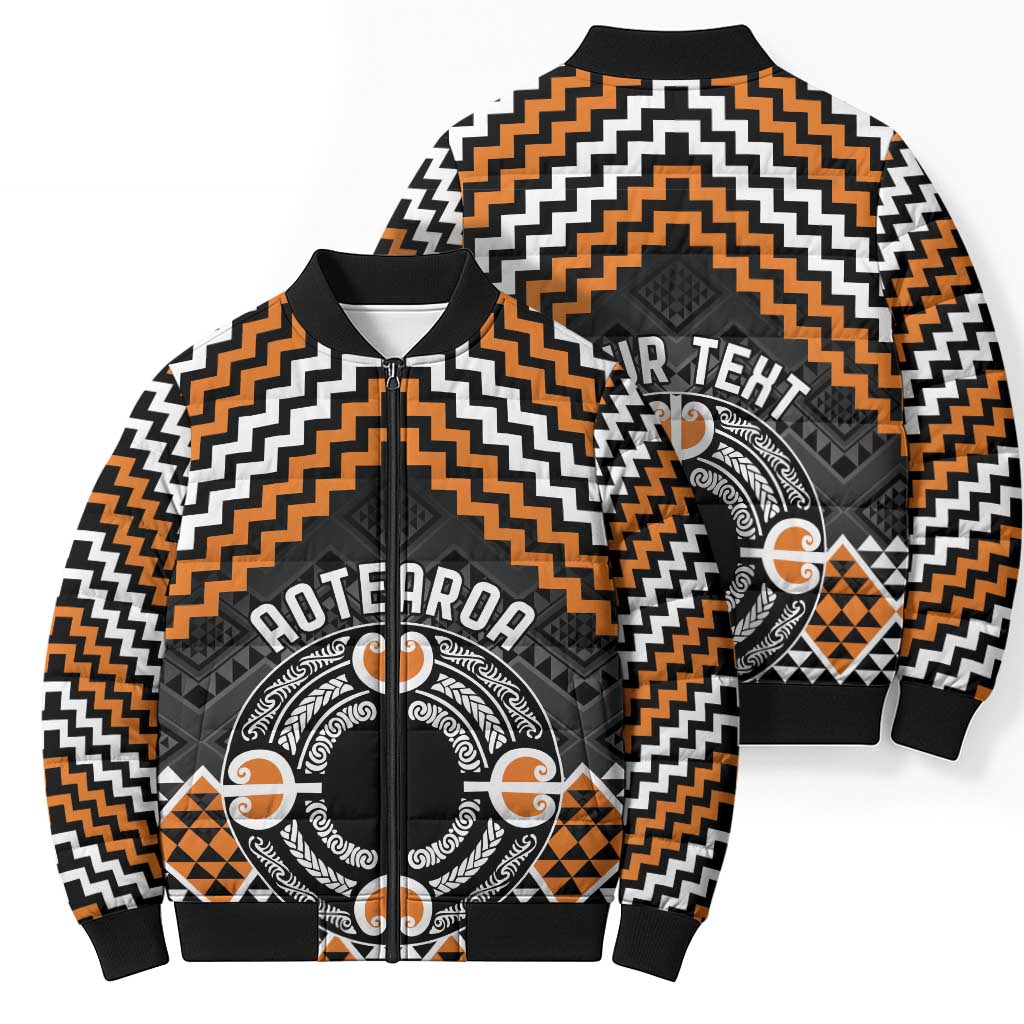 Personalised Aotearoa Niho Taniwha Motif Bomber Puffer Jacket Gold Style - Aussie Hoodie