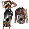 Personalised Aotearoa Niho Taniwha Motif Couples Matching Short Sleeve Bodycon Dress and Long Sleeve Button Shirt Gold Style