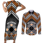Personalised Aotearoa Niho Taniwha Motif Couples Matching Short Sleeve Bodycon Dress and Long Sleeve Button Shirt Gold Style