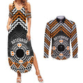 Personalised Aotearoa Niho Taniwha Motif Couples Matching Summer Maxi Dress and Long Sleeve Button Shirt Gold Style