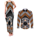 Personalised Aotearoa Niho Taniwha Motif Couples Matching Tank Maxi Dress and Long Sleeve Button Shirt Gold Style