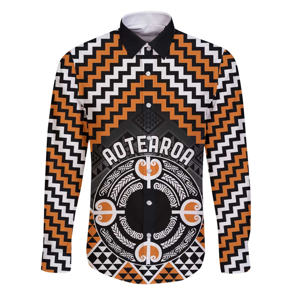 Personalised Aotearoa Niho Taniwha Motif Family Matching Long Sleeve Bodycon Dress and Hawaiian Shirt Gold Style