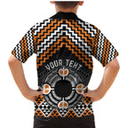 Personalised Aotearoa Niho Taniwha Motif Family Matching Mermaid Dress and Hawaiian Shirt Gold Style