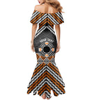 Personalised Aotearoa Niho Taniwha Motif Family Matching Mermaid Dress and Hawaiian Shirt Gold Style