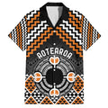 Personalised Aotearoa Niho Taniwha Motif Family Matching Off The Shoulder Long Sleeve Dress and Hawaiian Shirt Gold Style