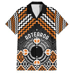 Personalised Aotearoa Niho Taniwha Motif Family Matching Off The Shoulder Long Sleeve Dress and Hawaiian Shirt Gold Style