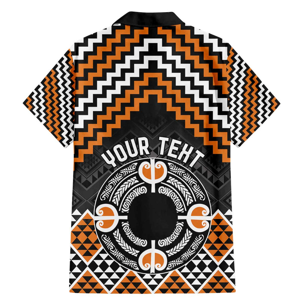 Personalised Aotearoa Niho Taniwha Motif Family Matching Off The Shoulder Long Sleeve Dress and Hawaiian Shirt Gold Style