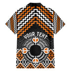 Personalised Aotearoa Niho Taniwha Motif Family Matching Off The Shoulder Long Sleeve Dress and Hawaiian Shirt Gold Style