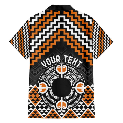 Personalised Aotearoa Niho Taniwha Motif Family Matching Off The Shoulder Long Sleeve Dress and Hawaiian Shirt Gold Style