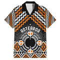 Personalised Aotearoa Niho Taniwha Motif Family Matching Off Shoulder Short Dress and Hawaiian Shirt Gold Style