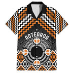 Personalised Aotearoa Niho Taniwha Motif Family Matching Off Shoulder Short Dress and Hawaiian Shirt Gold Style