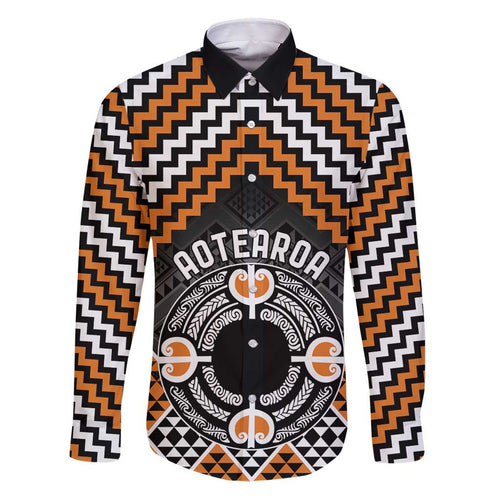 Personalised Aotearoa Niho Taniwha Motif Family Matching Puletasi and Hawaiian Shirt Gold Style