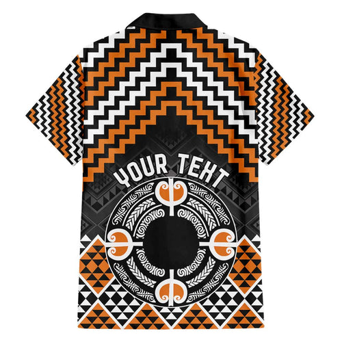 Personalised Aotearoa Niho Taniwha Motif Family Matching Short Sleeve Bodycon Dress and Hawaiian Shirt Gold Style