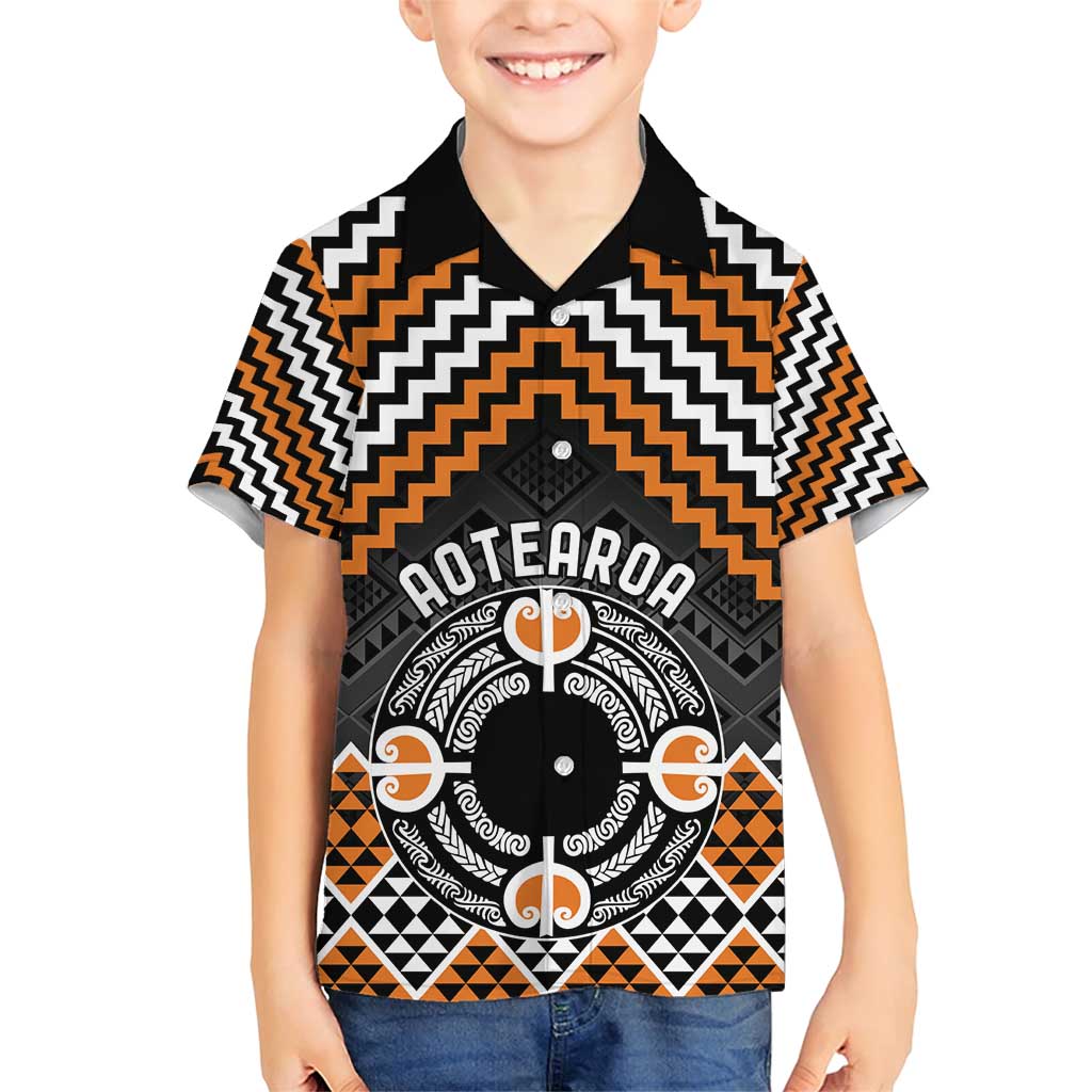 Personalised Aotearoa Niho Taniwha Motif Family Matching Short Sleeve Bodycon Dress and Hawaiian Shirt Gold Style