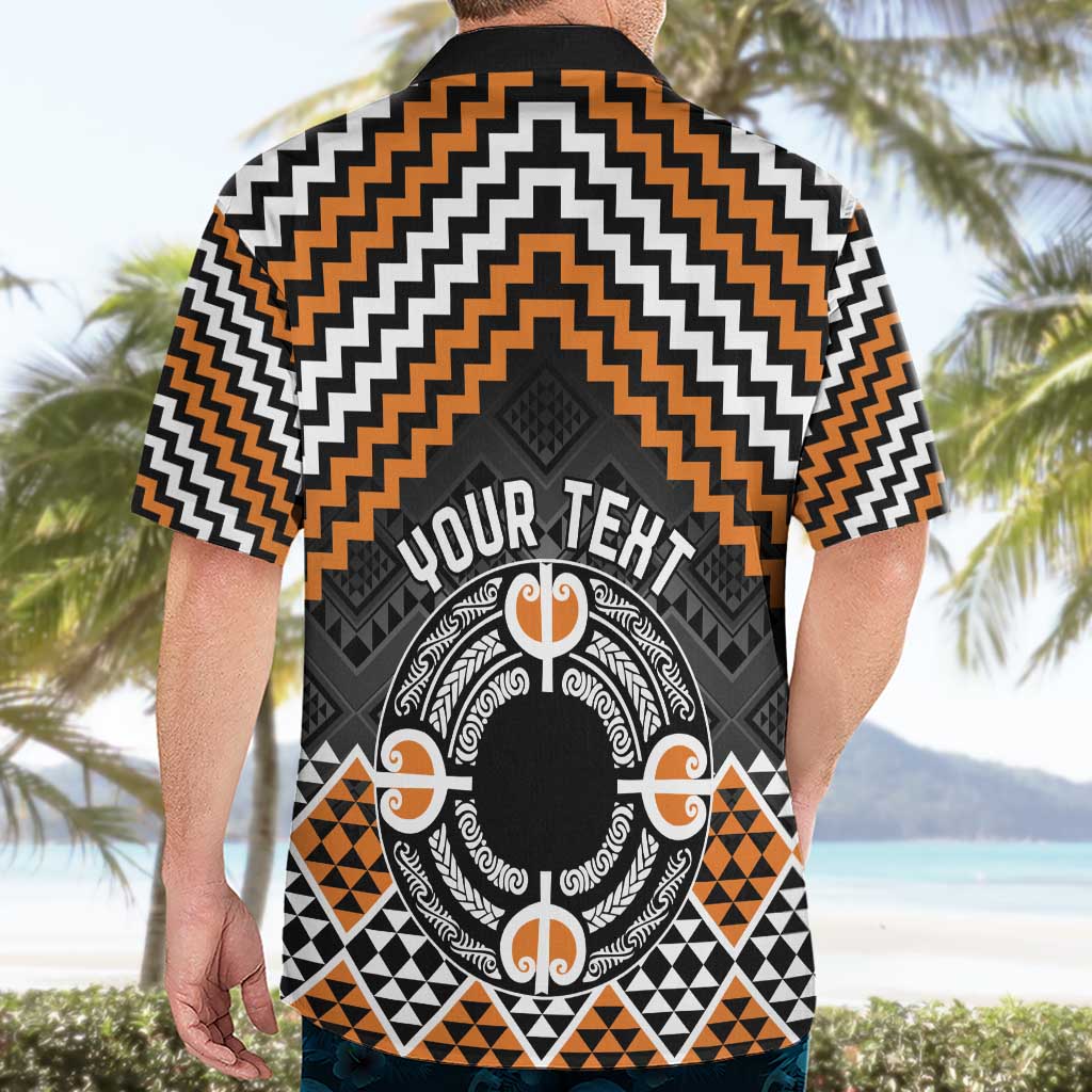 Personalised Aotearoa Niho Taniwha Motif Hawaiian Shirt Gold Style