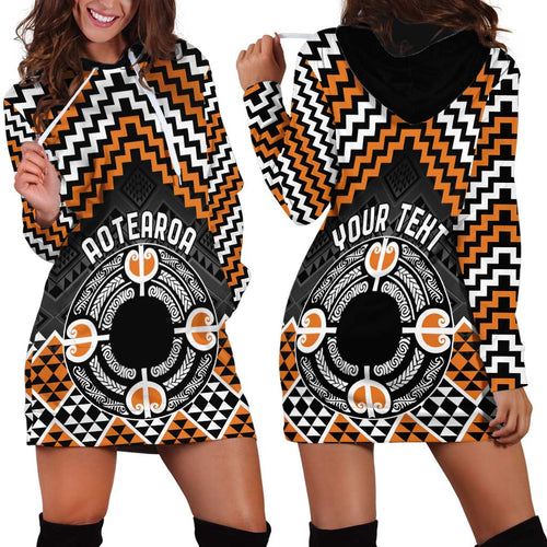 Personalised Aotearoa Niho Taniwha Motif Hoodie Dress Gold Style