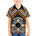 Personalised Aotearoa Niho Taniwha Motif Kid Hawaiian Shirt Gold Style