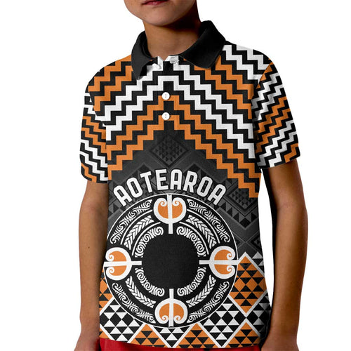 Personalised Aotearoa Niho Taniwha Motif Kid Polo Shirt Gold Style