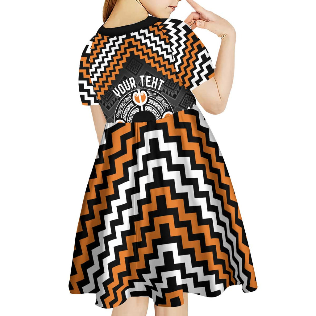 Personalised Aotearoa Niho Taniwha Motif Kid Short Sleeve Dress Gold Style
