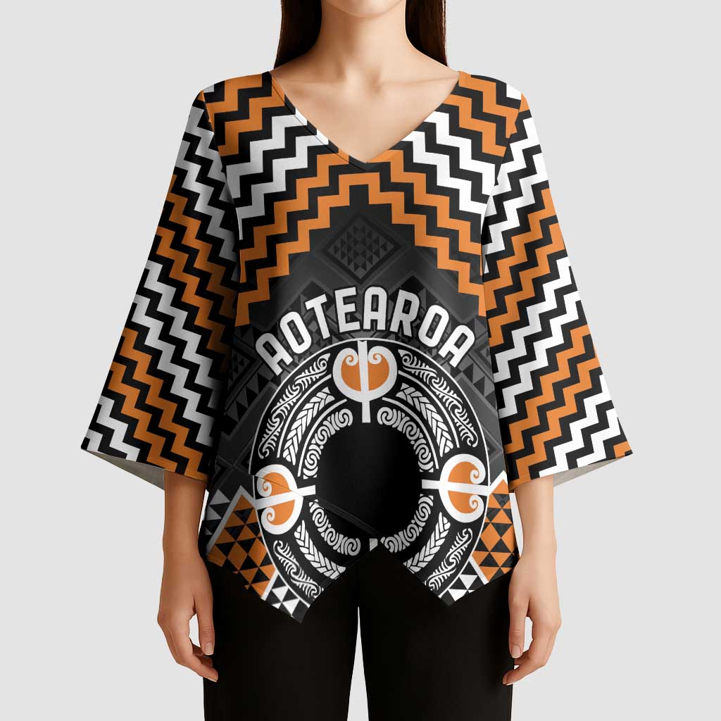 Personalised Aotearoa Niho Taniwha Motif Kimono Sleeve Blouse Gold Style - Aussie Hoodie
