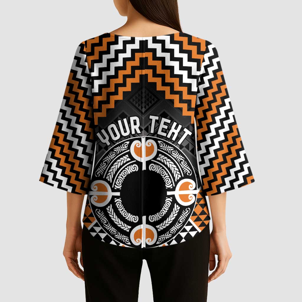 Personalised Aotearoa Niho Taniwha Motif Kimono Sleeve Blouse Gold Style - Aussie Hoodie