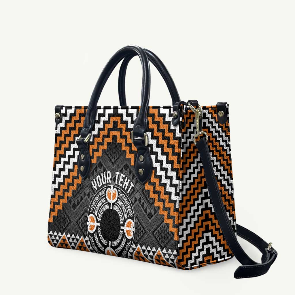 Personalised Aotearoa Niho Taniwha Motif Leather Bag Gold Style - Aussie Hoodie