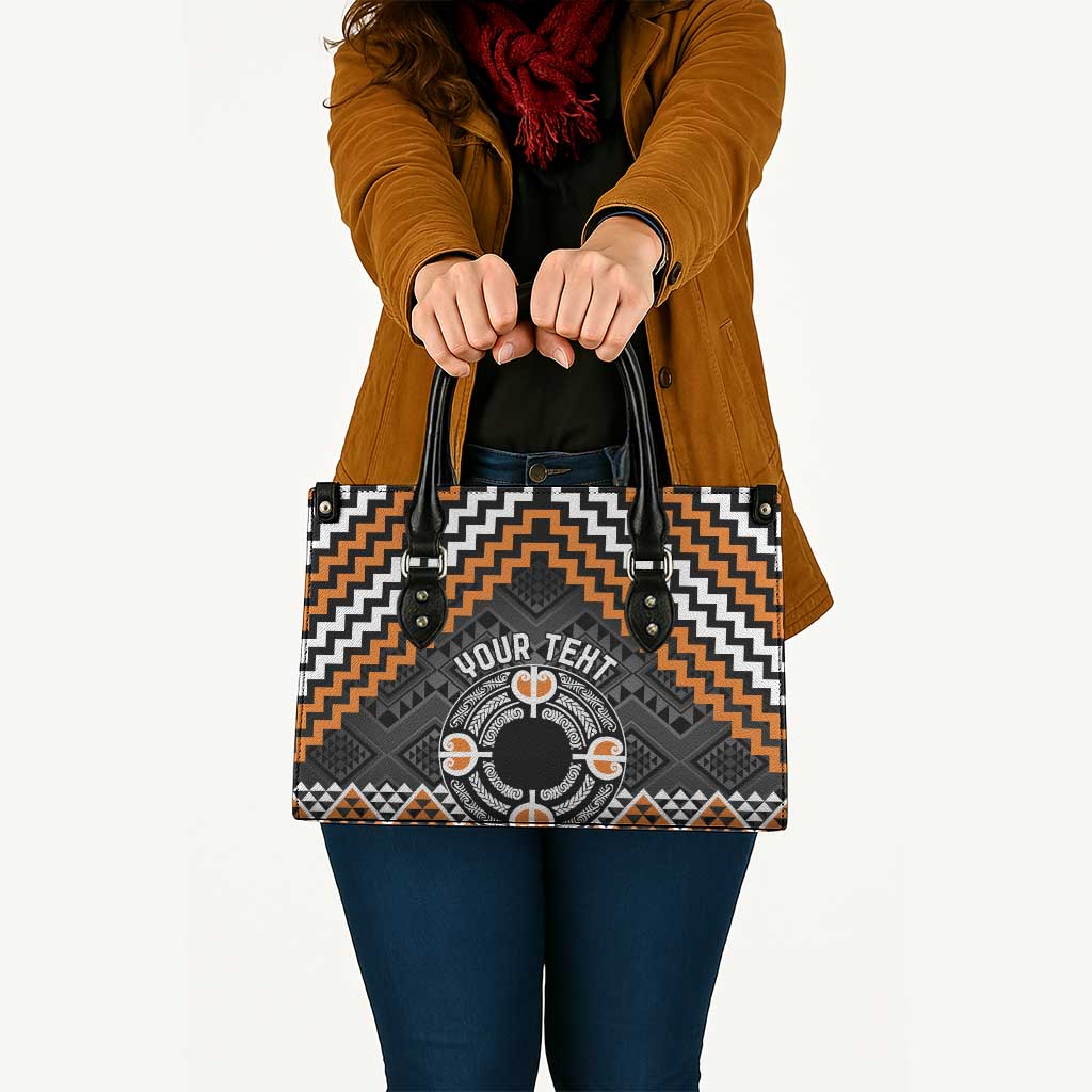 Personalised Aotearoa Niho Taniwha Motif Leather Bag Gold Style - Aussie Hoodie