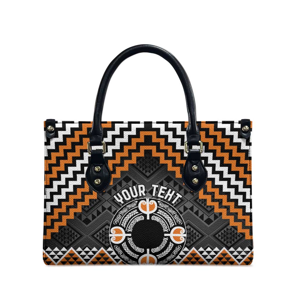 Personalised Aotearoa Niho Taniwha Motif Leather Bag Gold Style - Aussie Hoodie