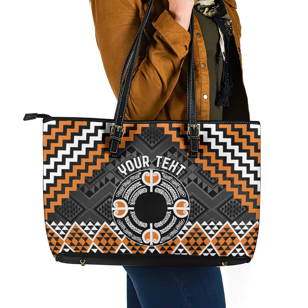 Personalised Aotearoa Niho Taniwha Motif Leather Tote Bag Gold Style