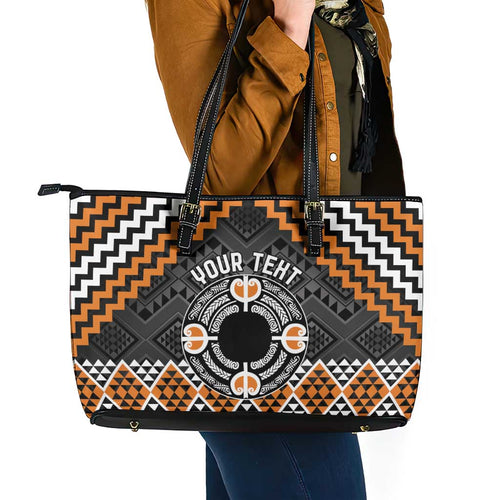 Personalised Aotearoa Niho Taniwha Motif Leather Tote Bag Gold Style