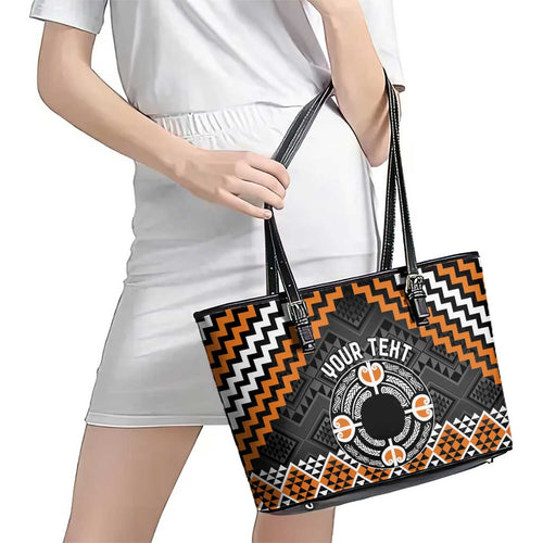 Personalised Aotearoa Niho Taniwha Motif Leather Tote Bag Gold Style