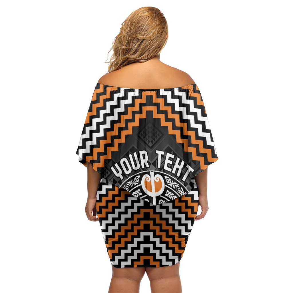 Personalised Aotearoa Niho Taniwha Motif Off Shoulder Short Dress Gold Style