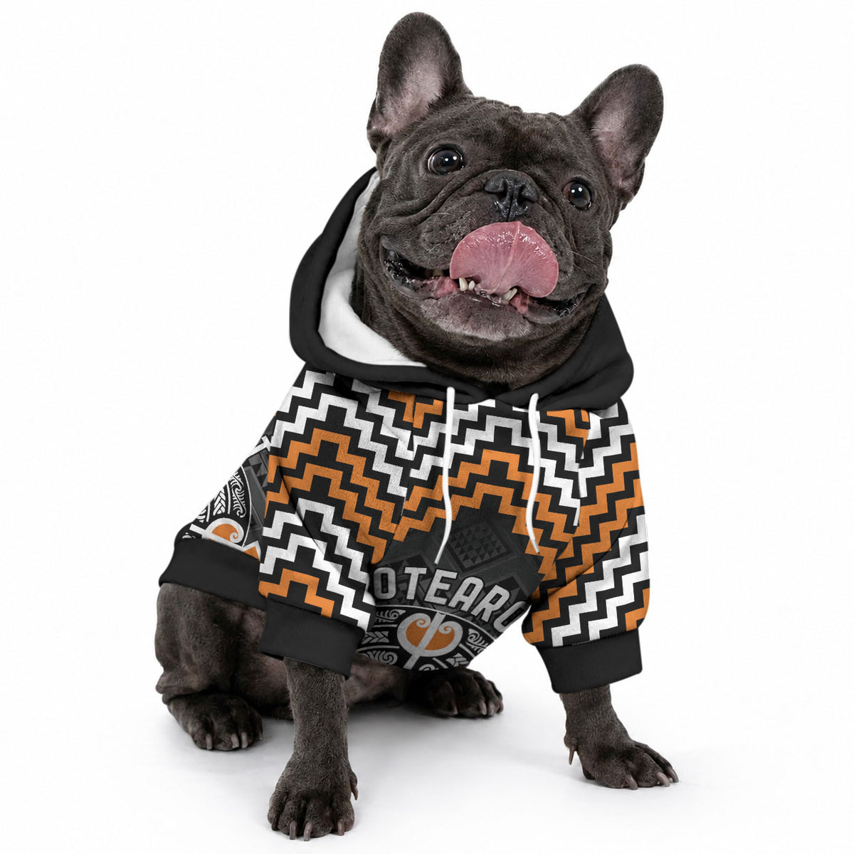 Personalised Aotearoa Niho Taniwha Motif Pet Hoodie Gold Style