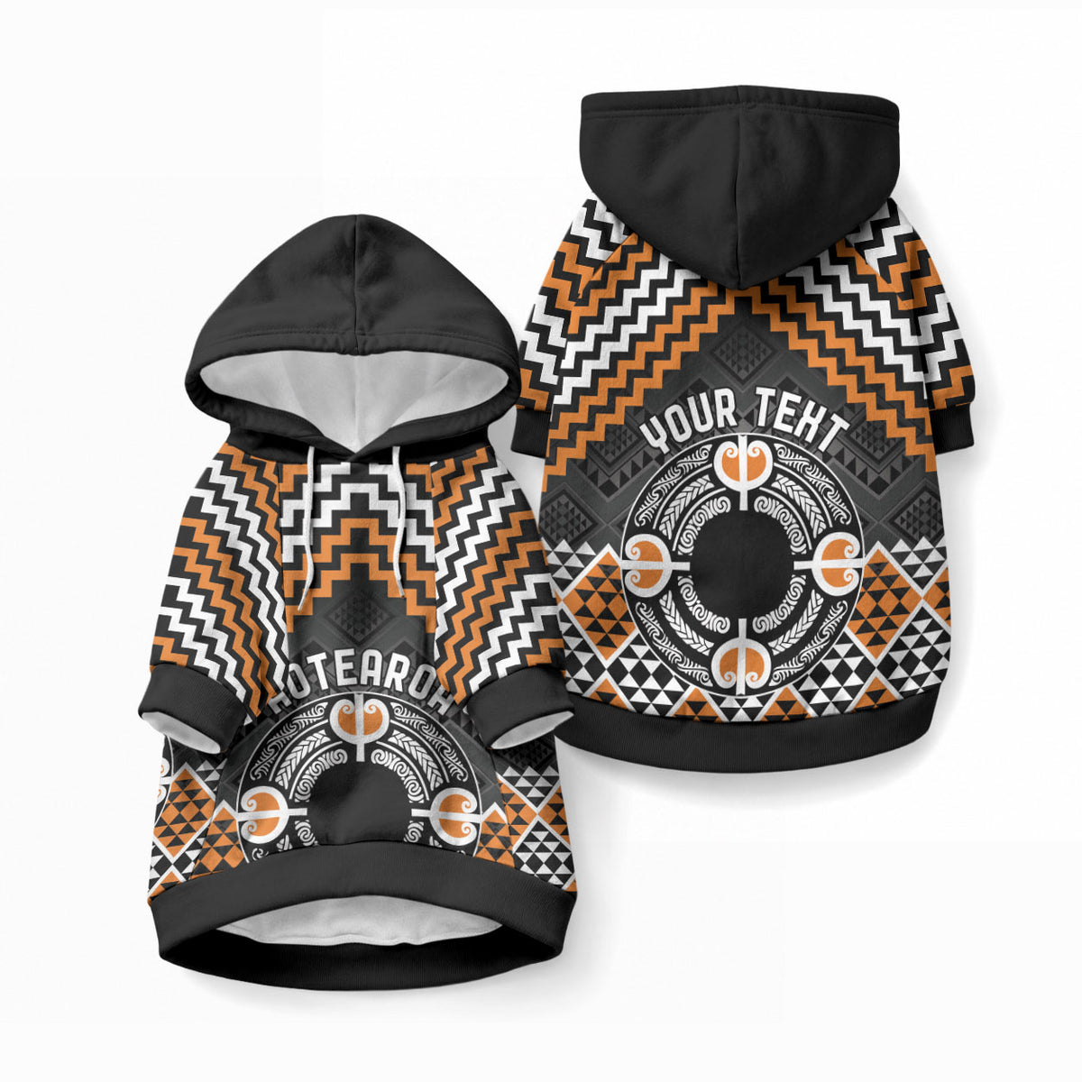 Personalised Aotearoa Niho Taniwha Motif Pet Hoodie Gold Style