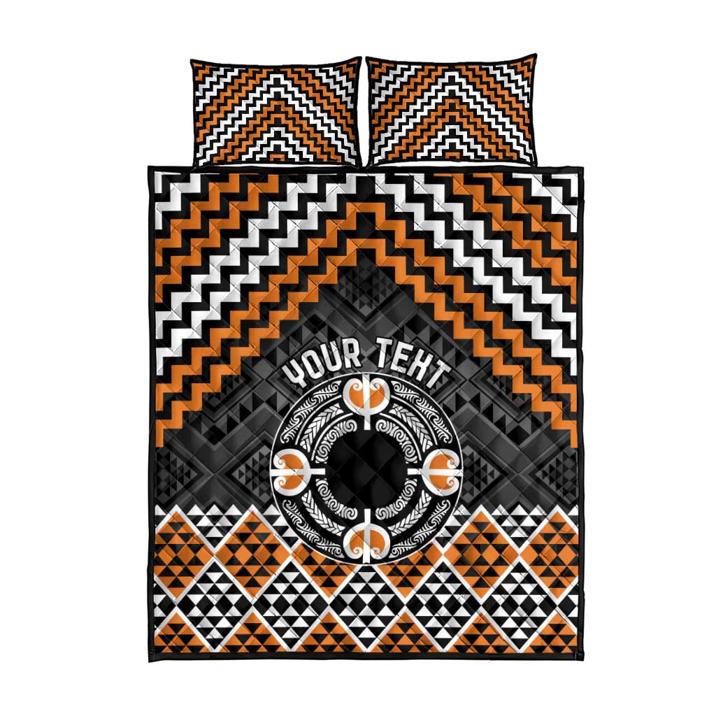Personalised Aotearoa Niho Taniwha Motif Quilt Bed Set Gold Style
