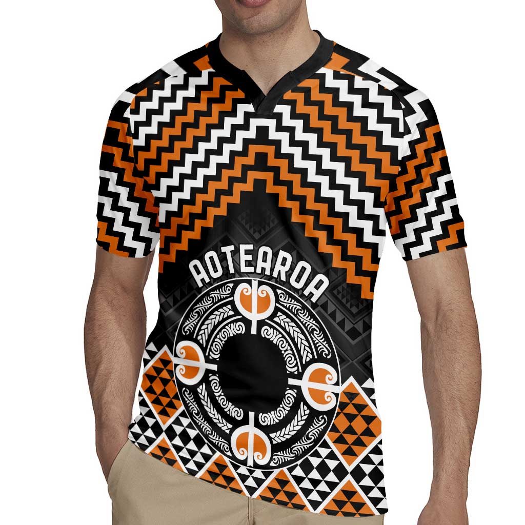 Personalised Aotearoa Niho Taniwha Motif Rugby Jersey Gold Style