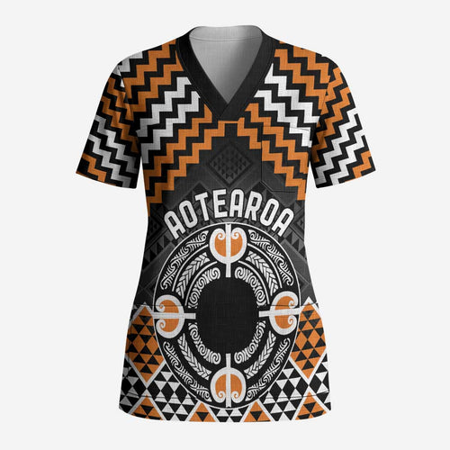 Personalised Aotearoa Niho Taniwha Motif Scrub Top Gold Style - Aussie Hoodie