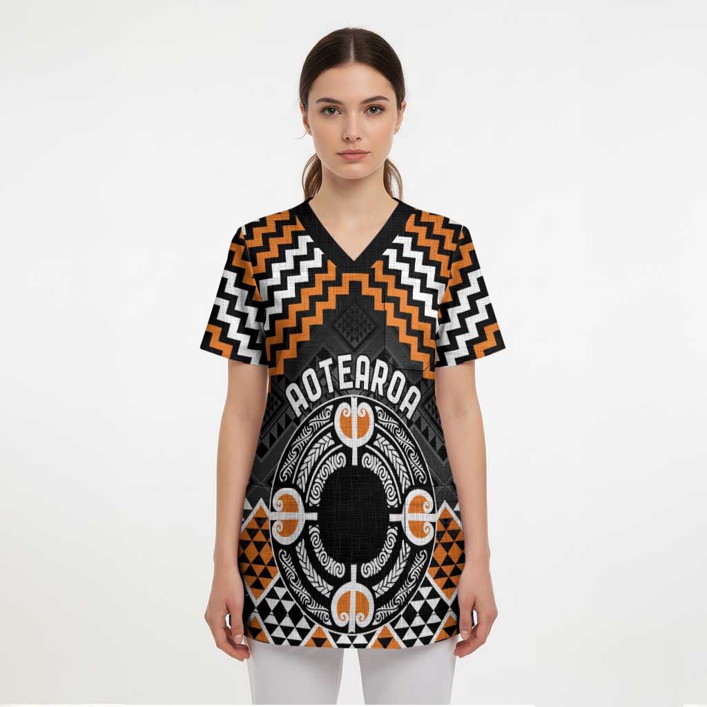 Personalised Aotearoa Niho Taniwha Motif Scrub Top Gold Style - Aussie Hoodie