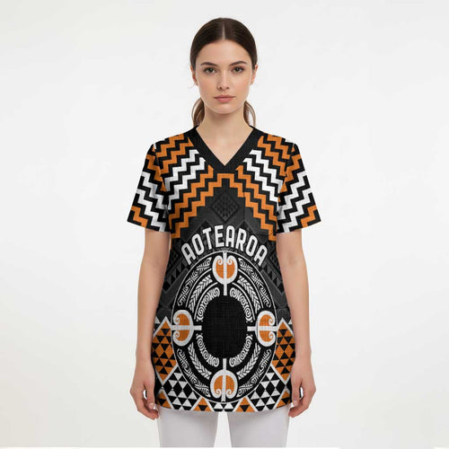 Personalised Aotearoa Niho Taniwha Motif Scrub Top Gold Style - Aussie Hoodie