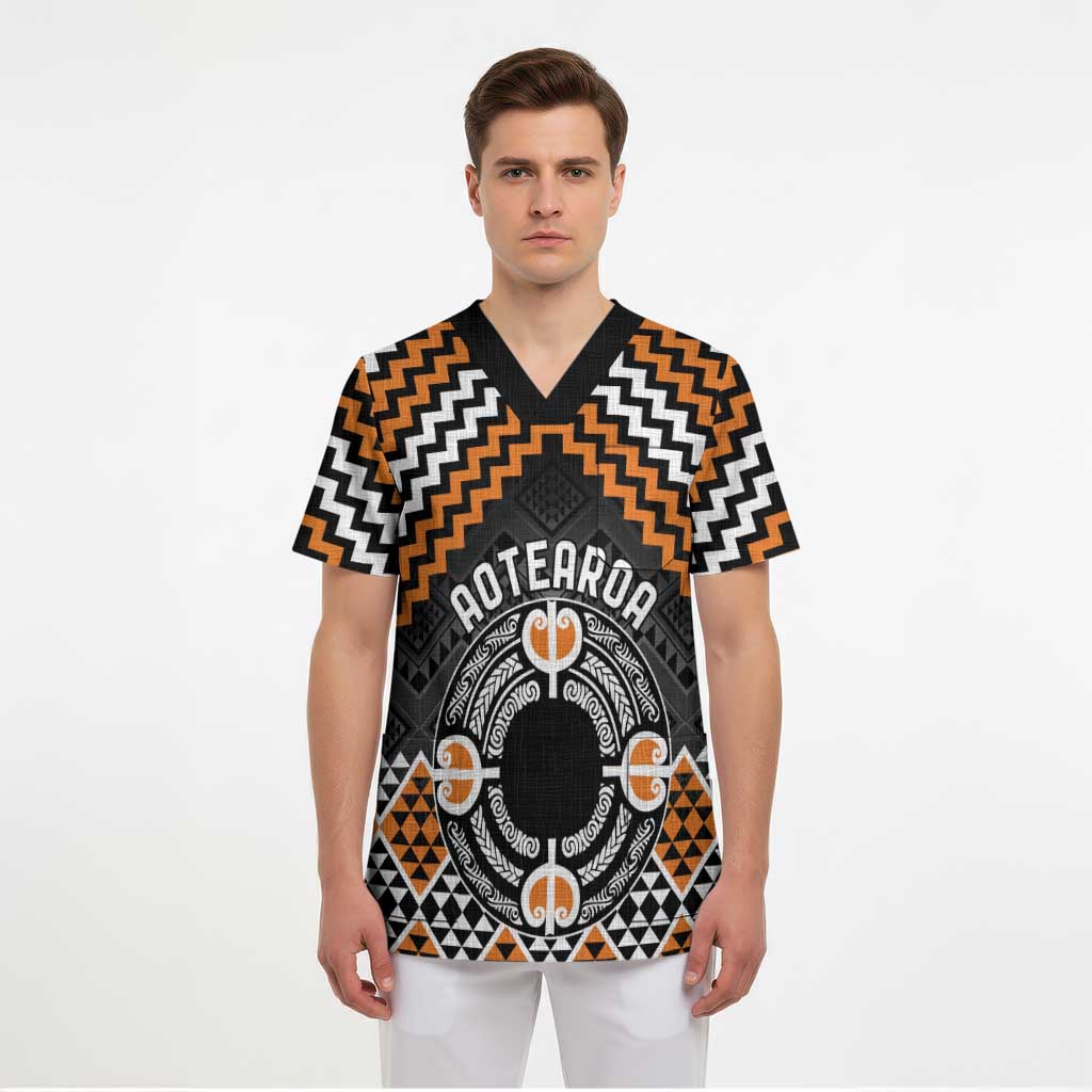 Personalised Aotearoa Niho Taniwha Motif Scrub Top Gold Style - Aussie Hoodie