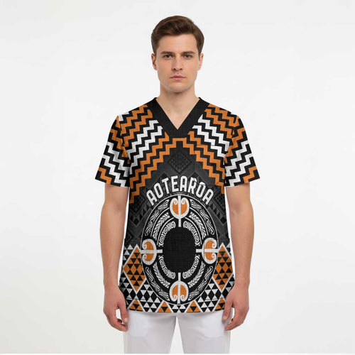 Personalised Aotearoa Niho Taniwha Motif Scrub Top Gold Style - Aussie Hoodie