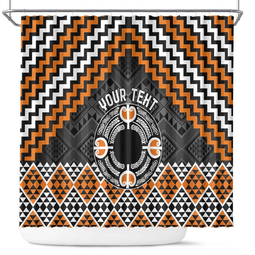 Personalised Aotearoa Niho Taniwha Motif Shower Curtain Gold Style