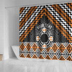 Personalised Aotearoa Niho Taniwha Motif Shower Curtain Gold Style