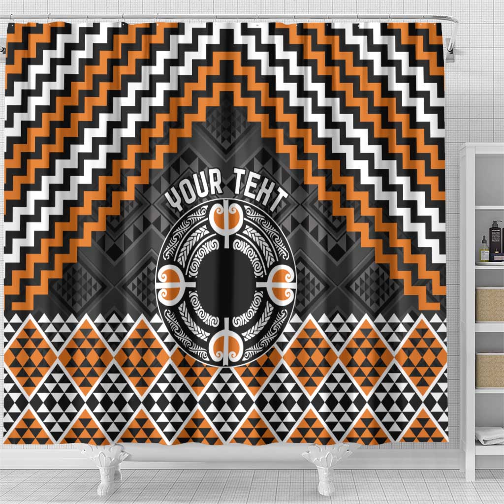 Personalised Aotearoa Niho Taniwha Motif Shower Curtain Gold Style
