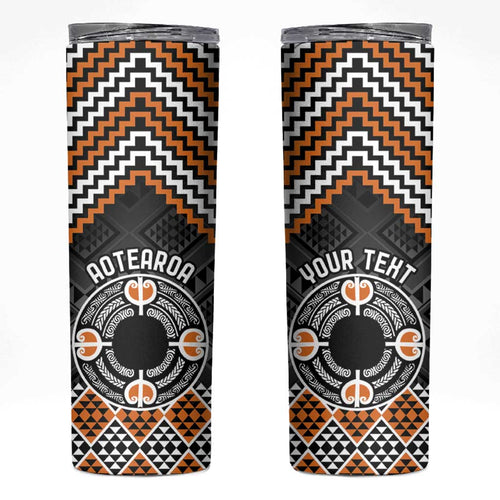Personalised Aotearoa Niho Taniwha Motif Skinny Tumbler Gold Style