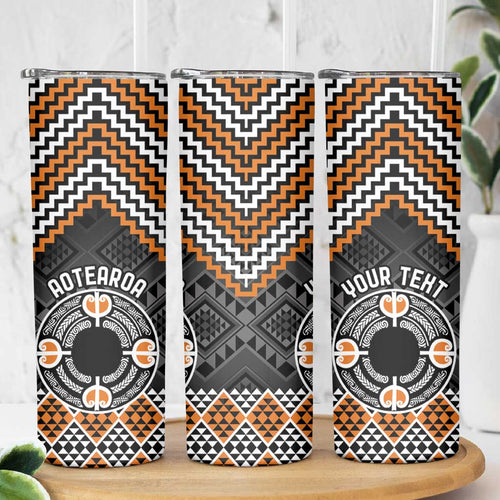 Personalised Aotearoa Niho Taniwha Motif Skinny Tumbler Gold Style