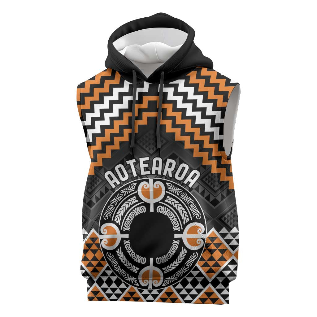 Personalised Aotearoa Niho Taniwha Motif Sleeveless Hoodie Gold Style - Aussie Hoodie