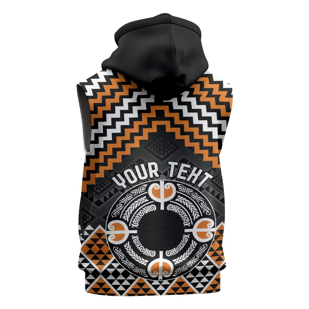 Personalised Aotearoa Niho Taniwha Motif Sleeveless Hoodie Gold Style - Aussie Hoodie