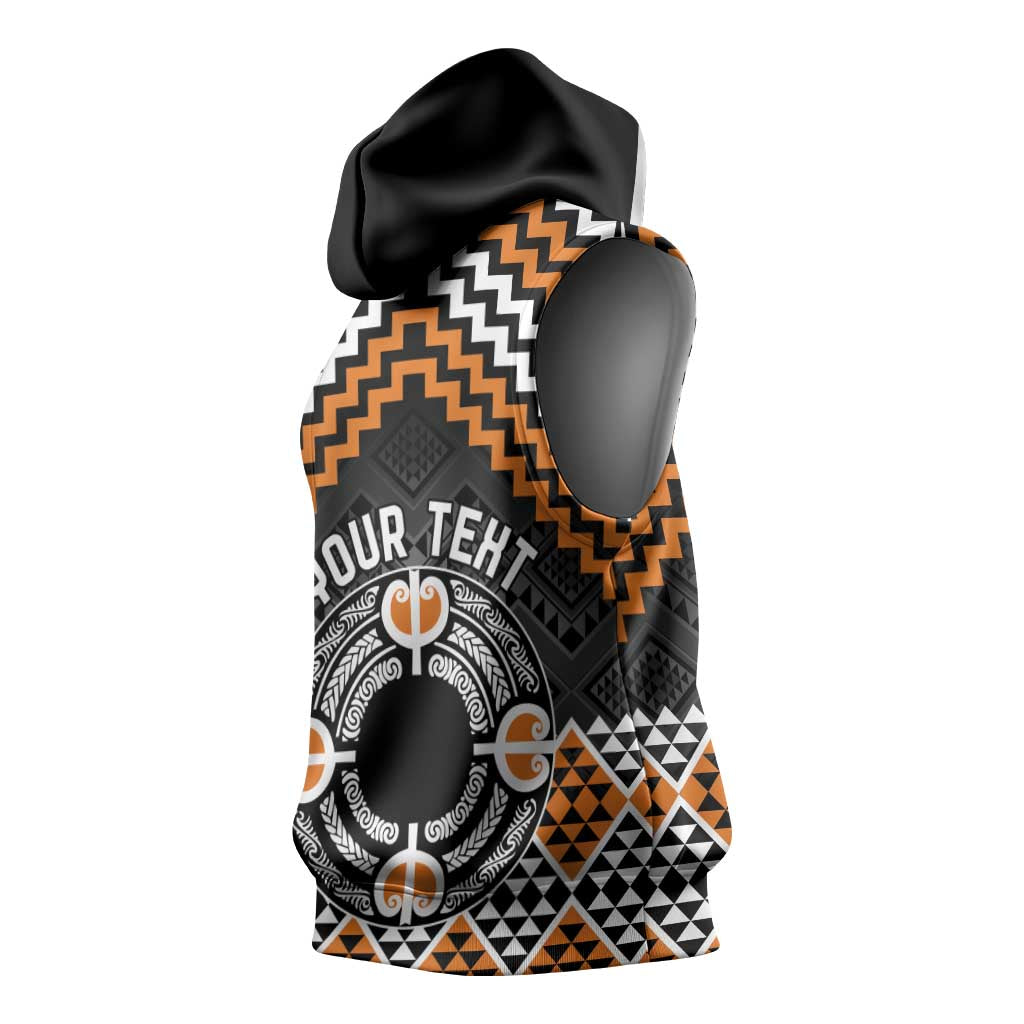 Personalised Aotearoa Niho Taniwha Motif Sleeveless Hoodie Gold Style - Aussie Hoodie