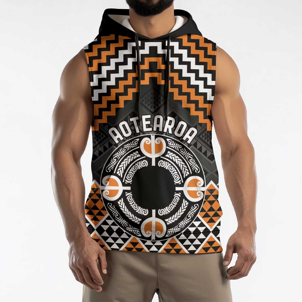 Personalised Aotearoa Niho Taniwha Motif Sleeveless Hoodie Gold Style - Aussie Hoodie